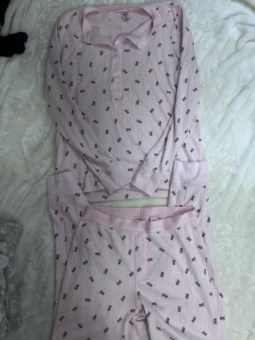 Victoria's Secret Light Pink Floral Ribbed Pajama Set